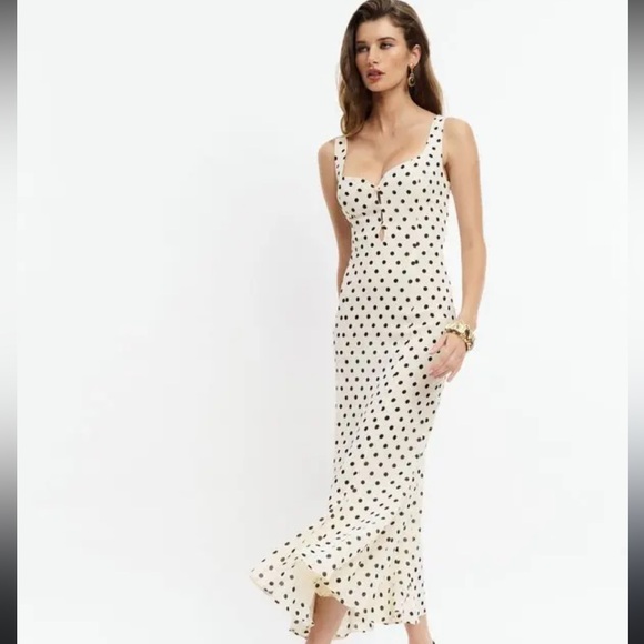 NWT- Reformation Laine Dress- White and Black Polka Dot Sleeveless Midi Dress - Picture 5 of 6